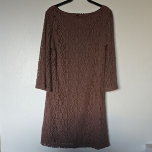 Sharagano Chocolate Lace Long Sleeve Dress
